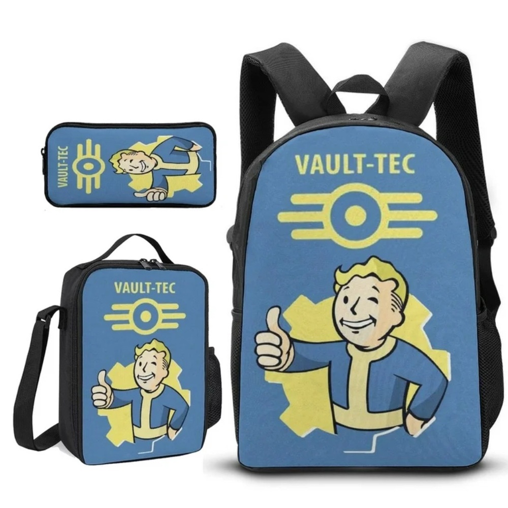 Vault-Tec Blue Backpack, Lunch Bag, pencil case set